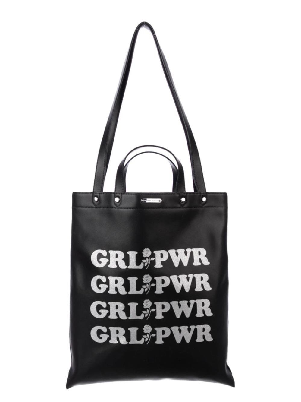 Rebecca Minkoff Black Tote with Silver 'GRL PWR' Repeat Print - NWOT